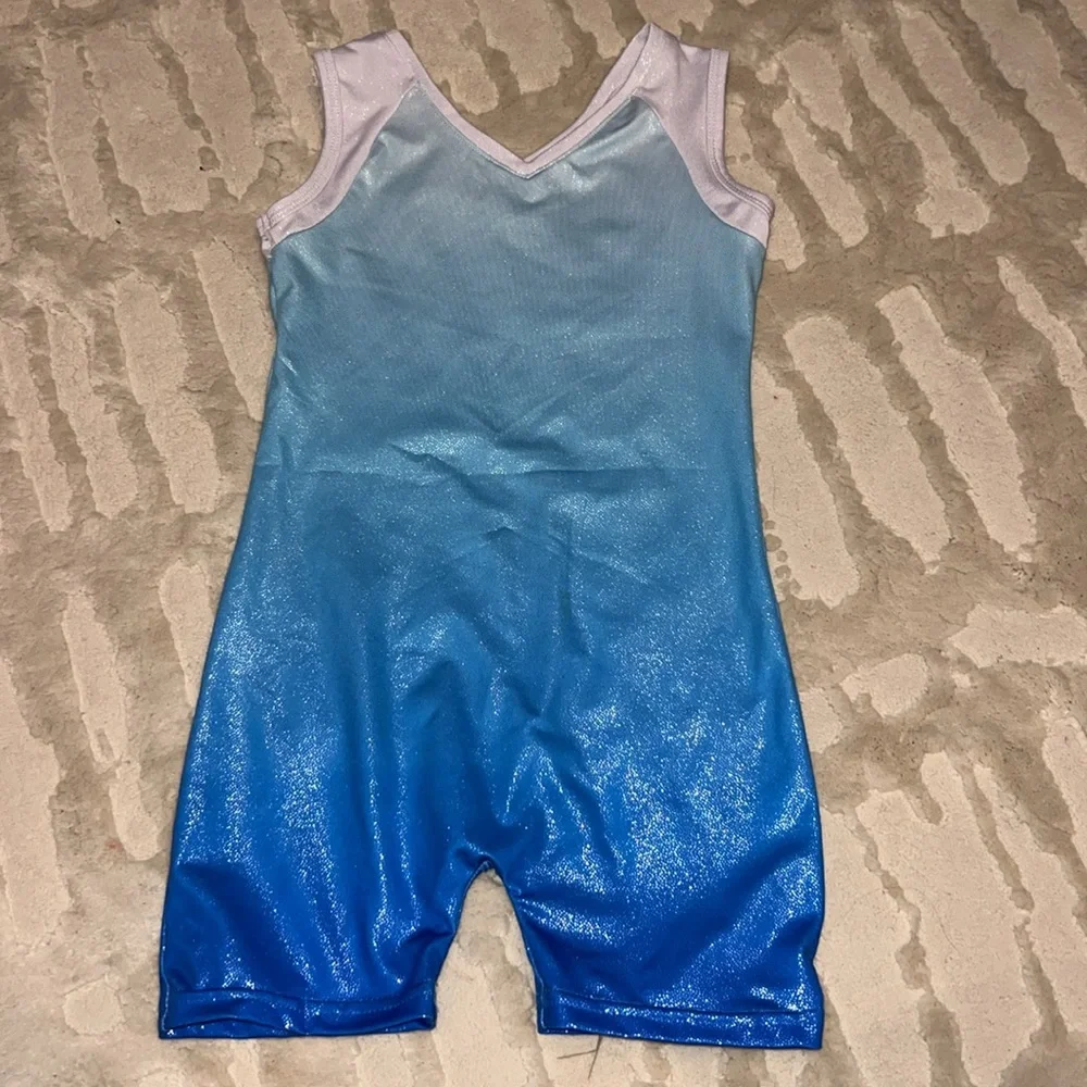 Girls gymnastics singlet blue sparkle size 130 / 8 EUC